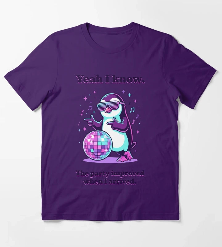 Cool retro party penguin with disco ball T-Shirt Purple