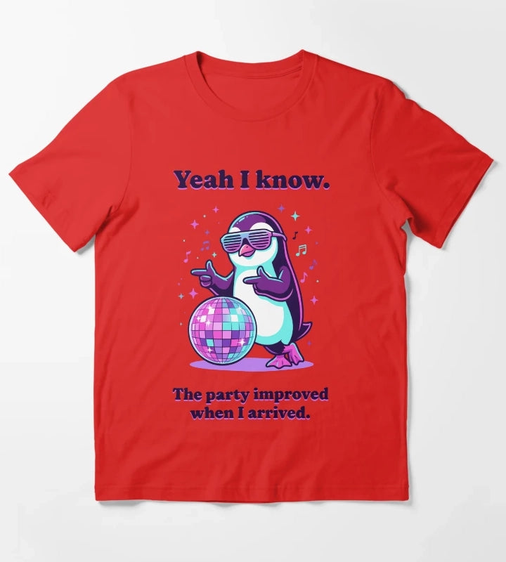 Cool retro party penguin with disco ball T-Shirt Red