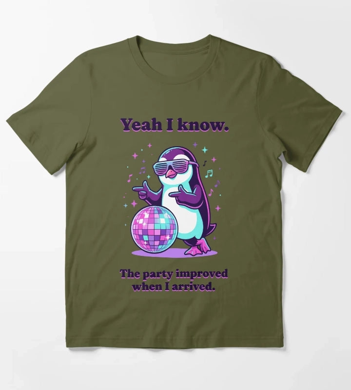 Cool retro party penguin with disco ball T-Shirt Olive Green