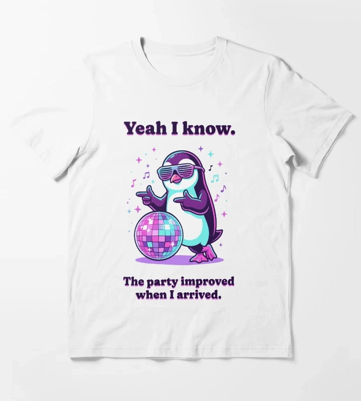 Cool retro party penguin with disco ball T-Shirt White