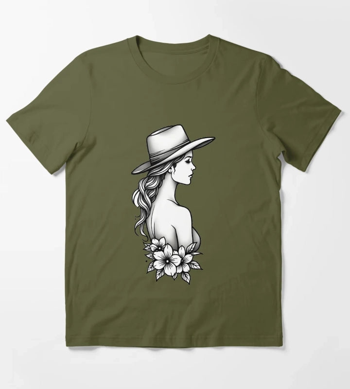 Copy of Modern Cowgirl Minimalist tattoo cowgirl design T-Shirt Olive Green
