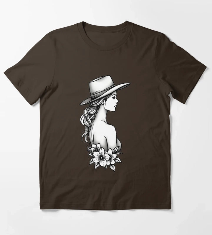 Copy of Modern Cowgirl Minimalist tattoo cowgirl design T-Shirt Brown
