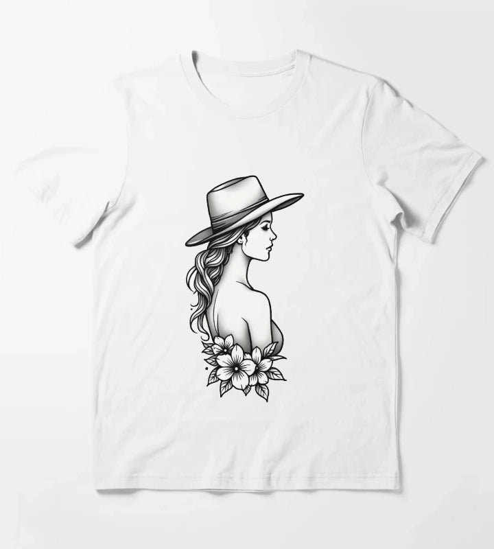 Copy of Modern Cowgirl Minimalist tattoo cowgirl design T-Shirt White