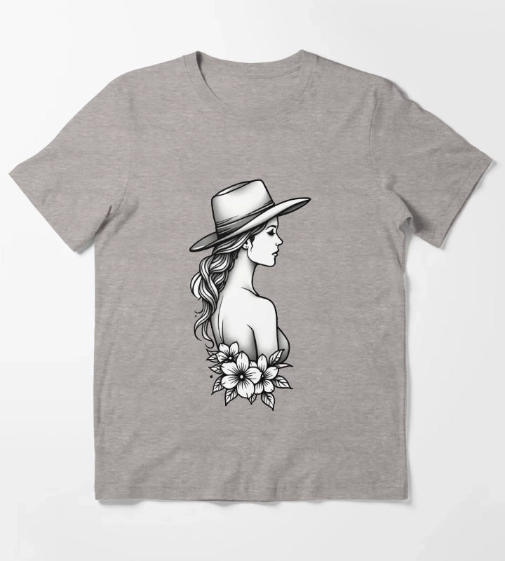 Copy of Modern Cowgirl Minimalist tattoo cowgirl design T-Shirt Heather Grey