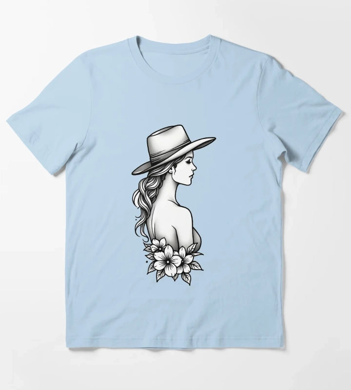 Copy of Modern Cowgirl Minimalist tattoo cowgirl design T-Shirt Sky Blue