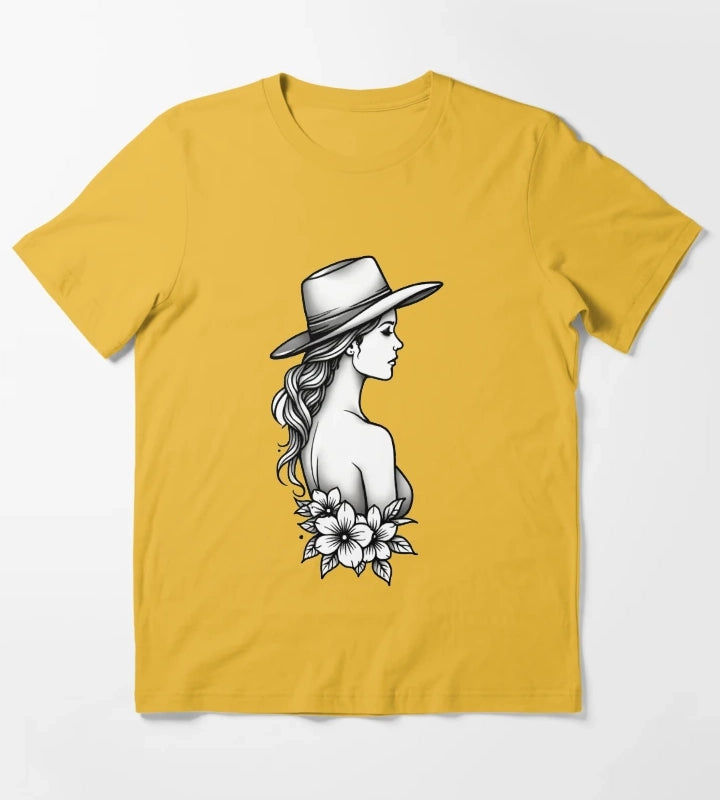 Copy of Modern Cowgirl Minimalist tattoo cowgirl design T-Shirt Yellow