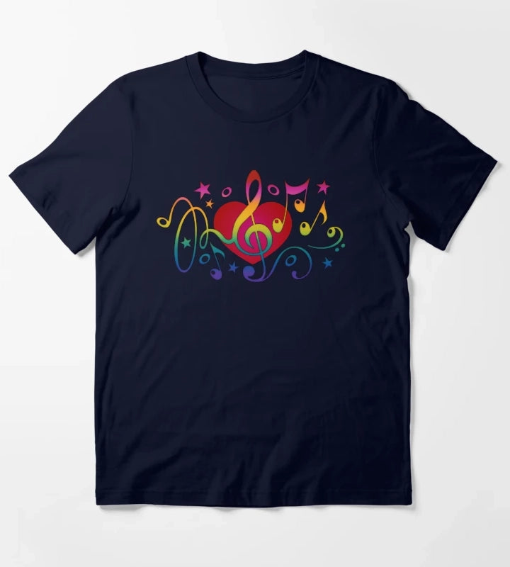 Copy of Music Heart Musical Notes Treble Clef Stars Choir Festival T-Shirt Navy