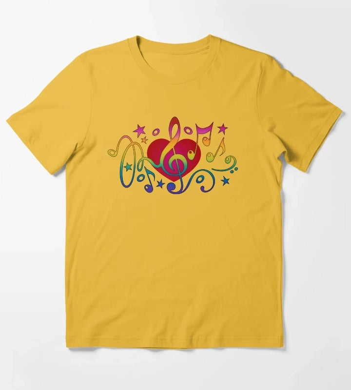 Copy of Music Heart Musical Notes Treble Clef Stars Choir Festival T-Shirt Yellow