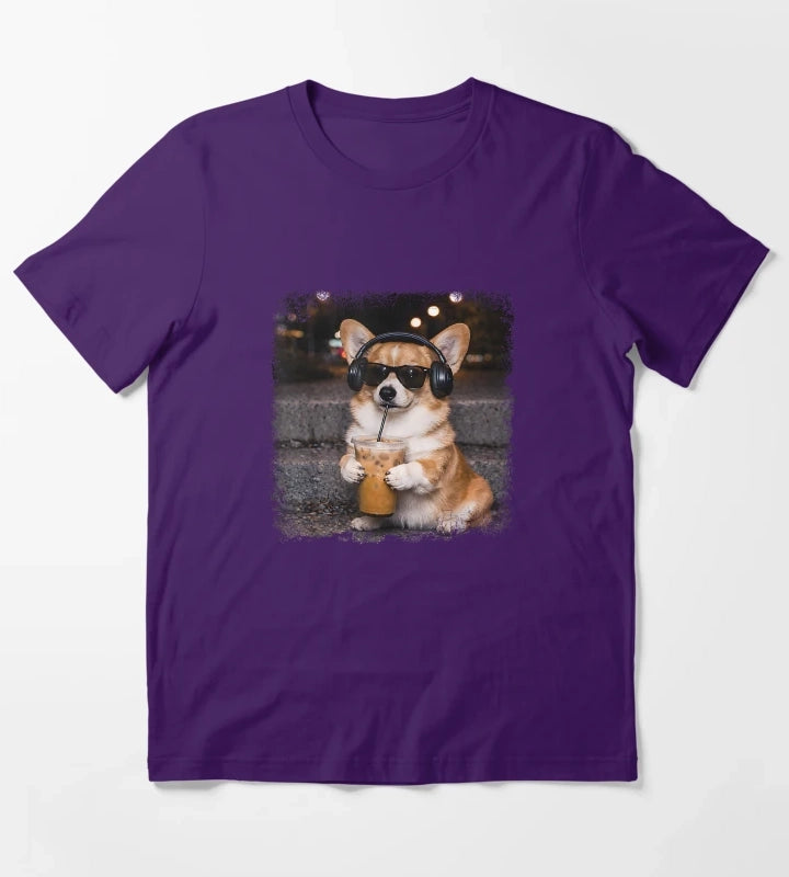 Corgi Drinking Iced Coffee Lover Humor Funny Meme T-Shirt Purple