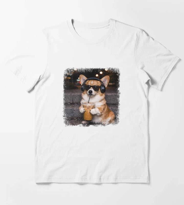 Corgi Drinking Iced Coffee Lover Humor Funny Meme T-Shirt White