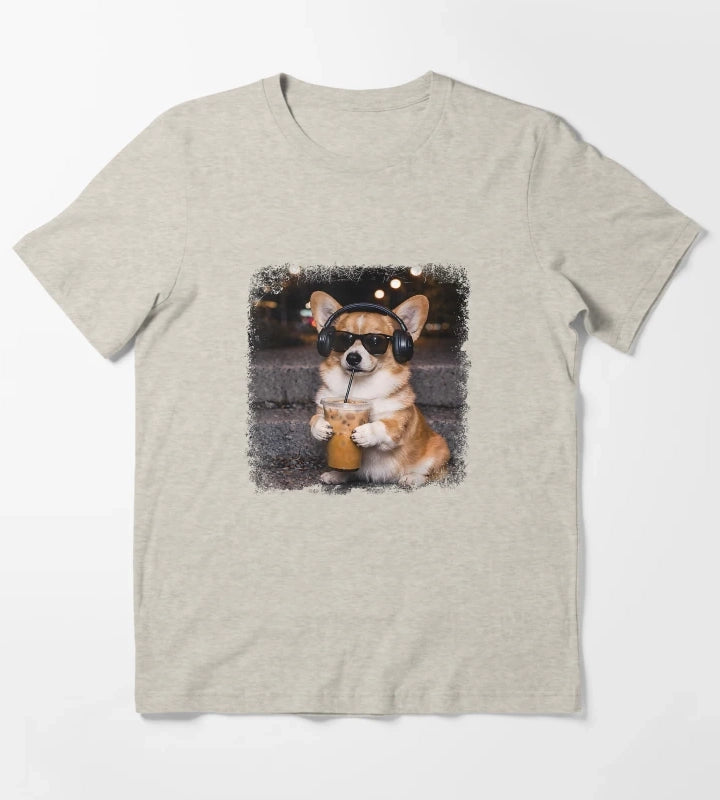 Corgi Drinking Iced Coffee Lover Humor Funny Meme T-Shirt Cream