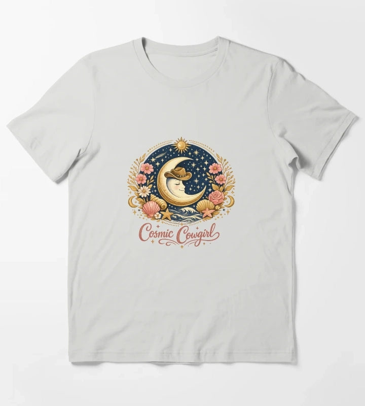 Cosmic Cowgirl Celestial Moon Hat Stars Mystical Western Astrology Art Cosmic Cowgirl Gift T-Shirt Light Grey
