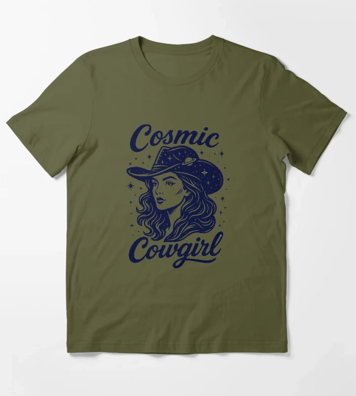 Cosmic Cowgirl Shirt Retro Western Space Cowgirl Tee for Women T-Shirt Olive Green