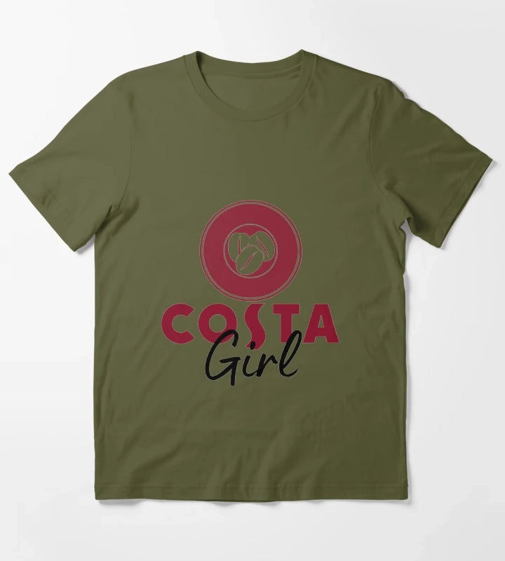 Costa Girl Funny Creative Logo Coffee Lover T-Shirt Olive Green