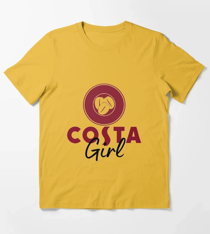 Costa Girl Funny Creative Logo Coffee Lover T-Shirt Yellow