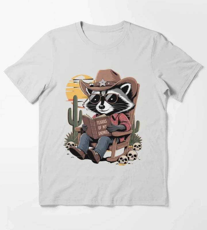 Country Cowboy Raccoon Rodeo Cowgirl Funny Western Texas T-Shirt Light Grey