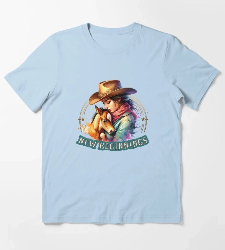 Country Cowgirl Hustle Spirit New Beginnings Apparel Mugs Stickers More T-Shirt Sky Blue