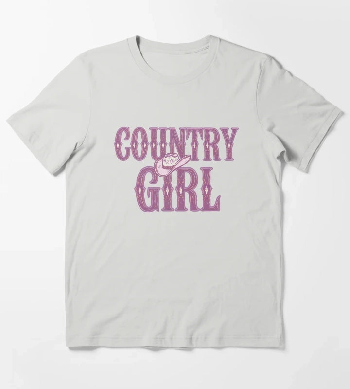 Country Girl Cowgirl Hat T-Shirt Light Grey