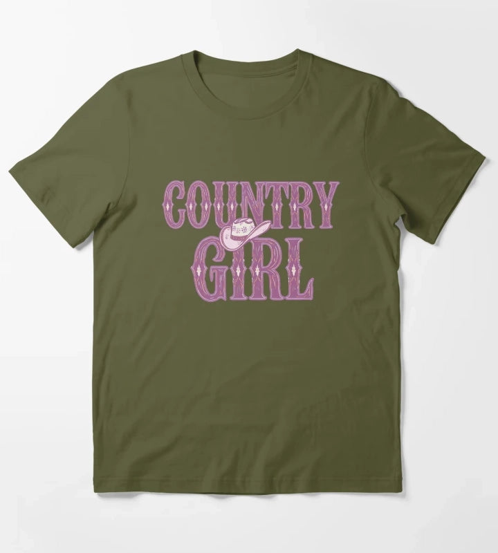 Country Girl Cowgirl Hat T-Shirt Olive Green