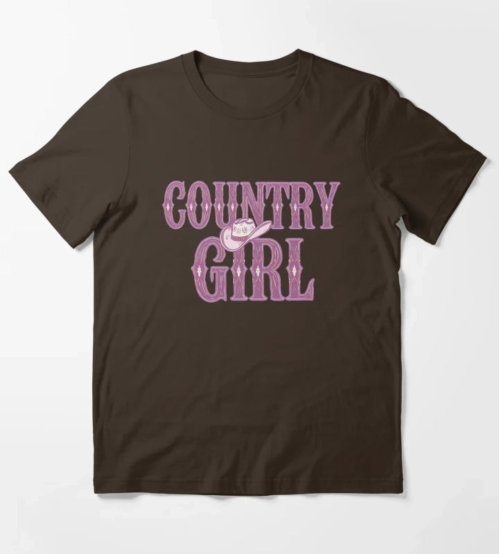 Country Girl Cowgirl Hat T-Shirt Brown