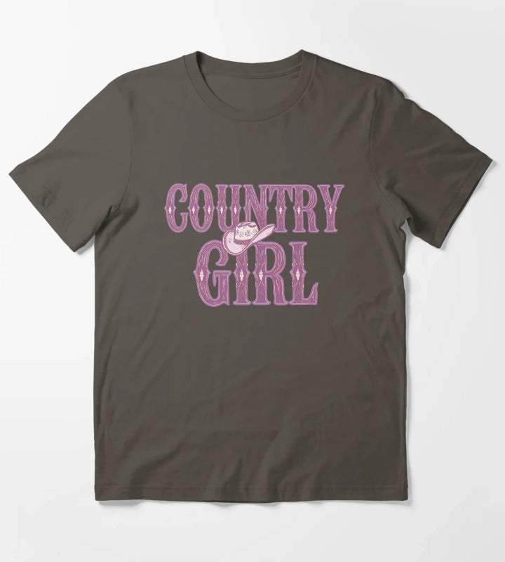 Country Girl Cowgirl Hat T-Shirt Dark Grey