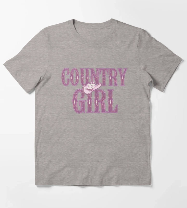 Country Girl Cowgirl Hat T-Shirt Heather Grey