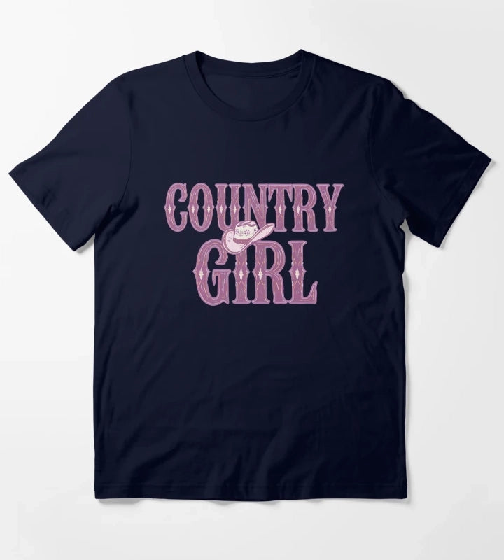 Country Girl Cowgirl Hat T-Shirt Navy