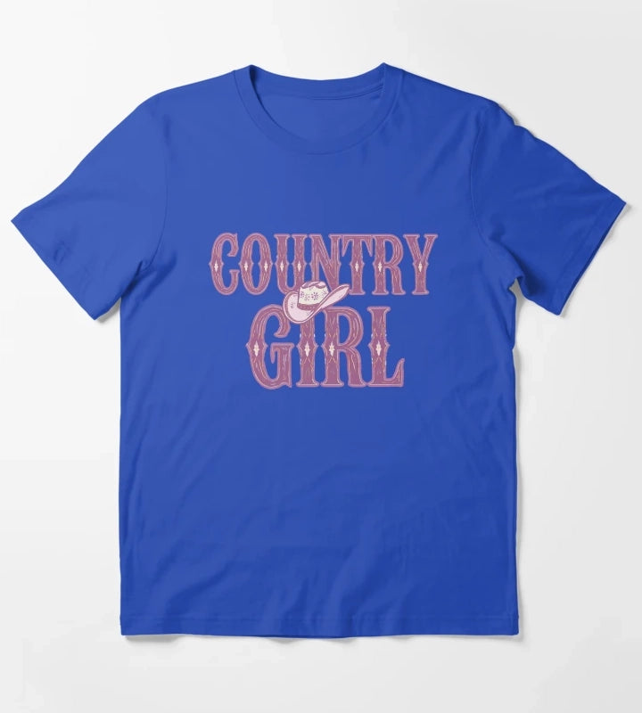 Country Girl Cowgirl Hat T-Shirt Blue