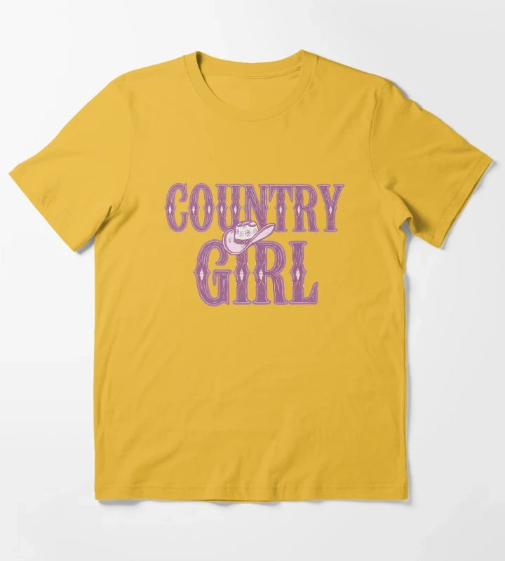 Country Girl Cowgirl Hat T-Shirt Yellow