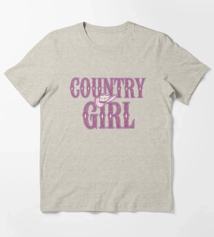 Country Girl Cowgirl Hat T-Shirt Cream