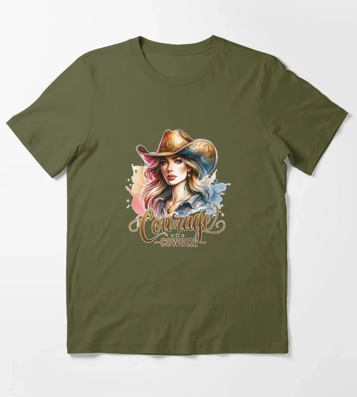 Courage Cowgirl Confident Cowgirl Design for Apparel Mugs Stickers MoreMore T-Shirt Olive Green