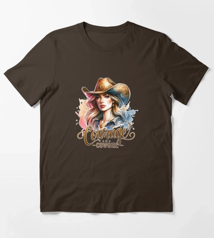 Courage Cowgirl Confident Cowgirl Design for Apparel Mugs Stickers MoreMore T-Shirt Brown