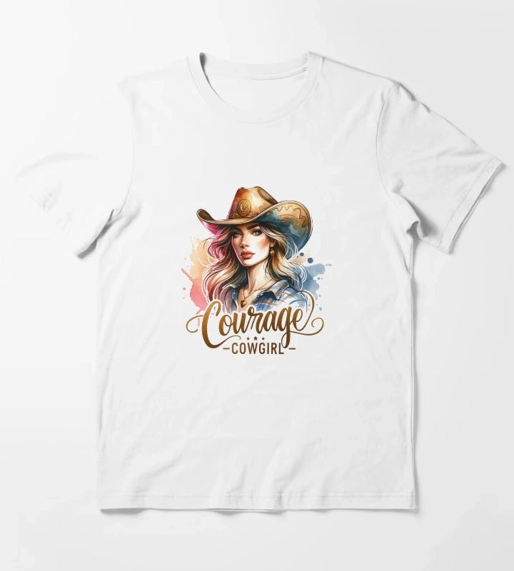 Courage Cowgirl Confident Cowgirl Design for Apparel Mugs Stickers MoreMore T-Shirt White