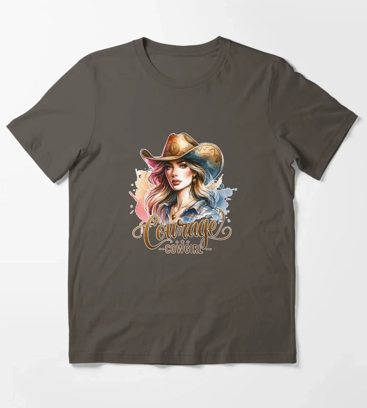 Courage Cowgirl Confident Cowgirl Design for Apparel Mugs Stickers MoreMore T-Shirt Dark Grey