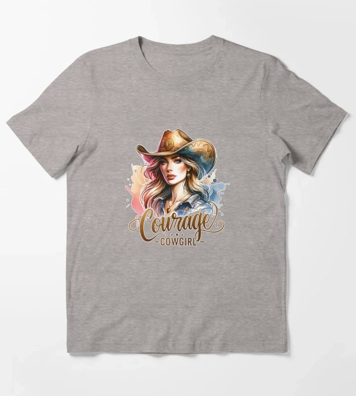 Courage Cowgirl Confident Cowgirl Design for Apparel Mugs Stickers MoreMore T-Shirt Heather Grey