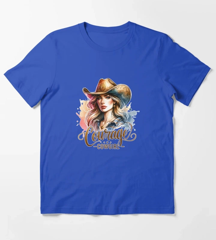 Courage Cowgirl Confident Cowgirl Design for Apparel Mugs Stickers MoreMore T-Shirt Blue