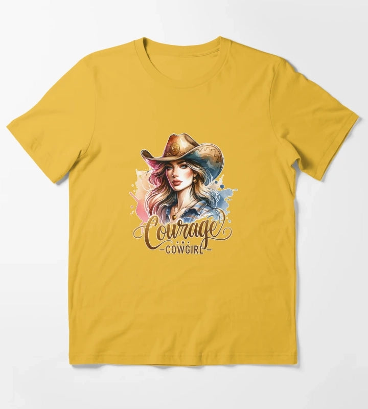 Courage Cowgirl Confident Cowgirl Design for Apparel Mugs Stickers MoreMore T-Shirt Yellow