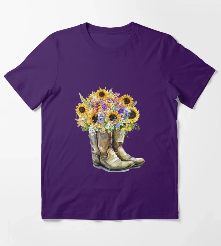 Cowboy Boots Cowgirl Boots Sunflowers T-Shirt Purple