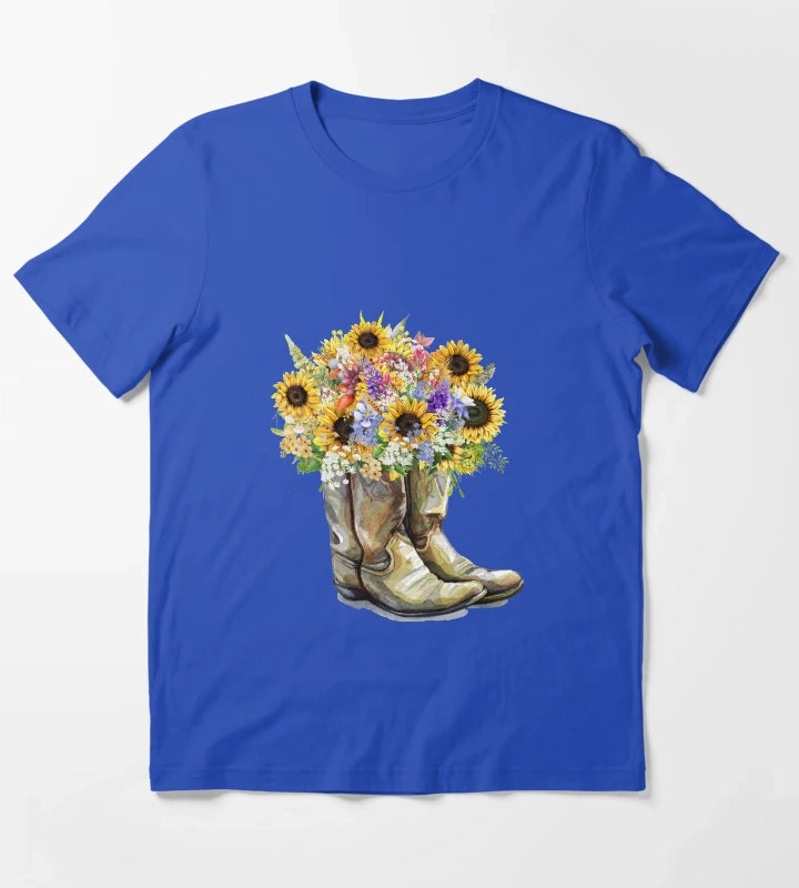 Cowboy Boots Cowgirl Boots Sunflowers T-Shirt Blue