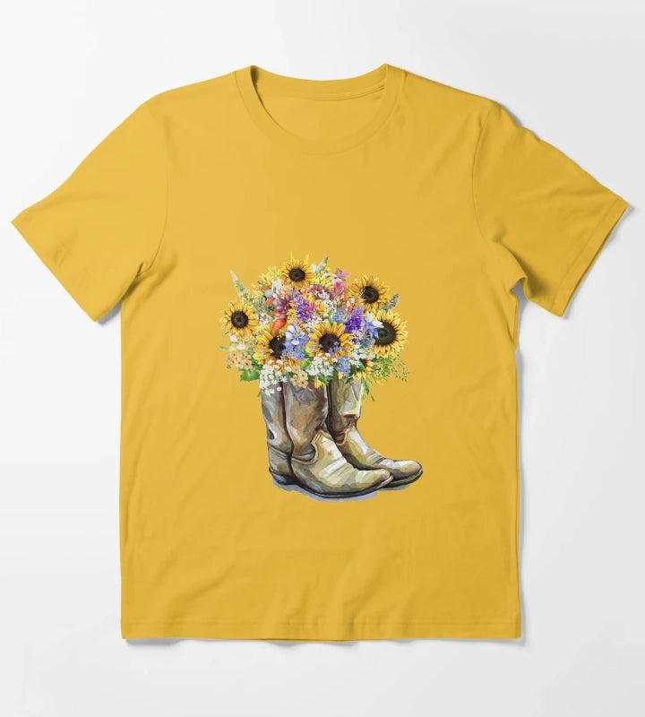Cowboy Boots Cowgirl Boots Sunflowers T-Shirt Yellow