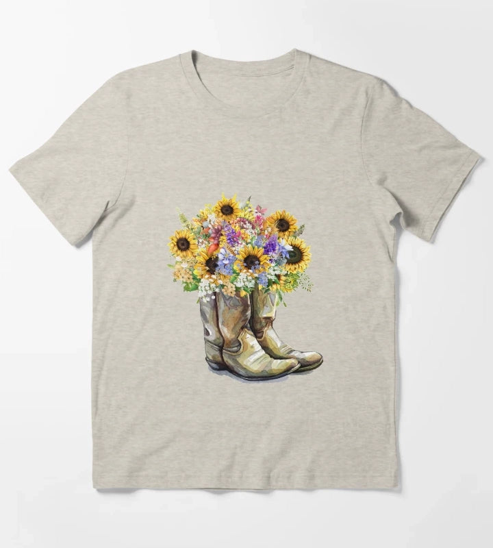 Cowboy Boots Cowgirl Boots Sunflowers T-Shirt Cream