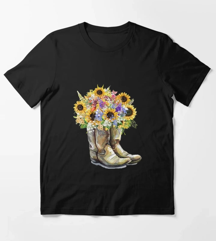 Cowboy Boots Cowgirl Boots Sunflowers T-Shirt