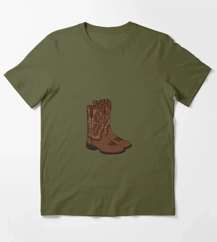 Cowboy Boots T-Shirt Olive Green