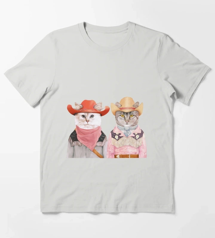Cowboy Cats T-Shirt Light Grey