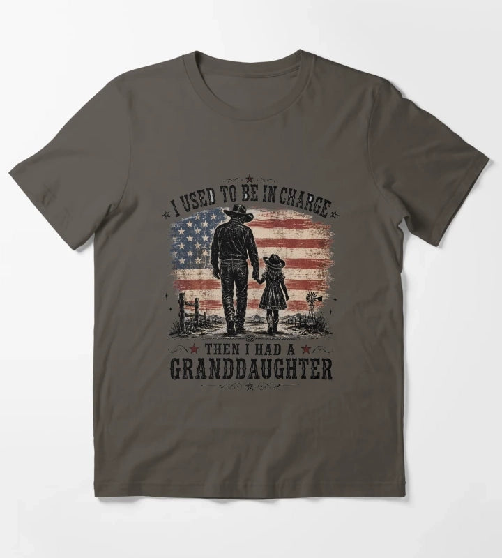 Cowboy Patriotic American Flag Father Daughter Walk T-Shirt Dark Grey