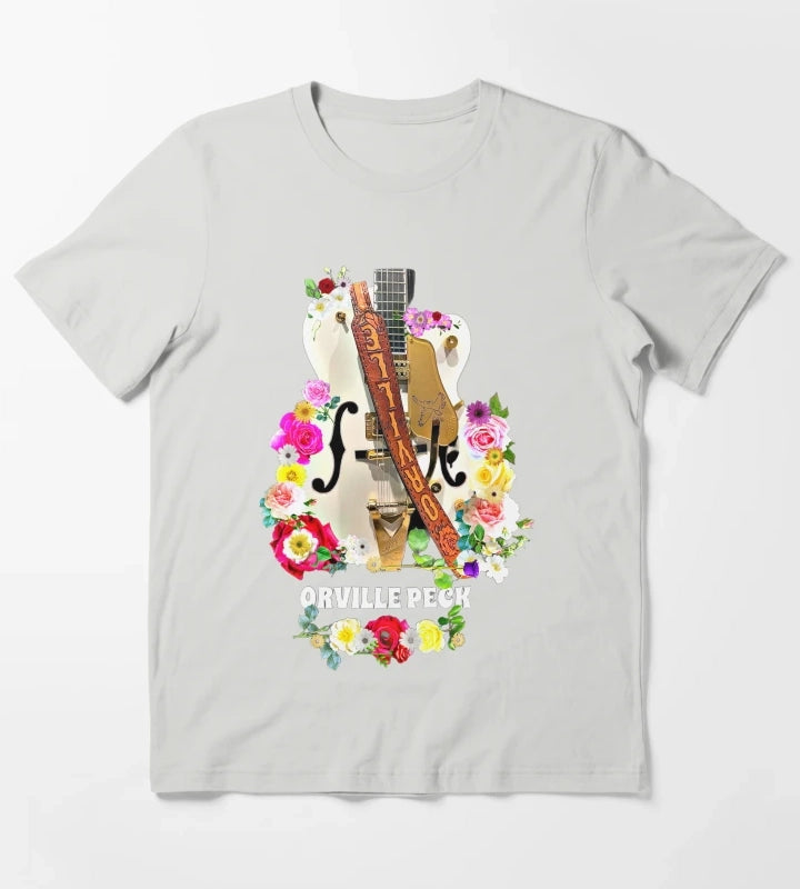 Cowboy Rose and Daisy Guitar T-Shirt Light Grey