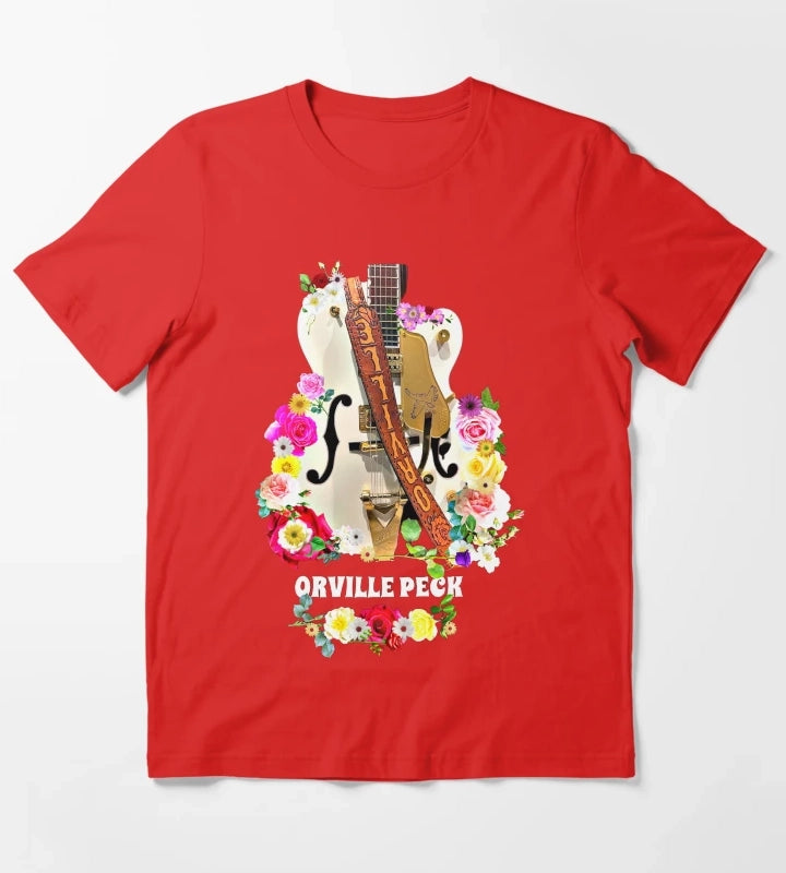 Cowboy Rose and Daisy Guitar T-Shirt Red