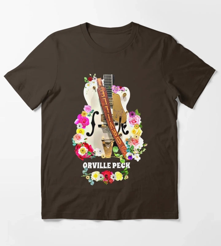 Cowboy Rose and Daisy Guitar T-Shirt Brown