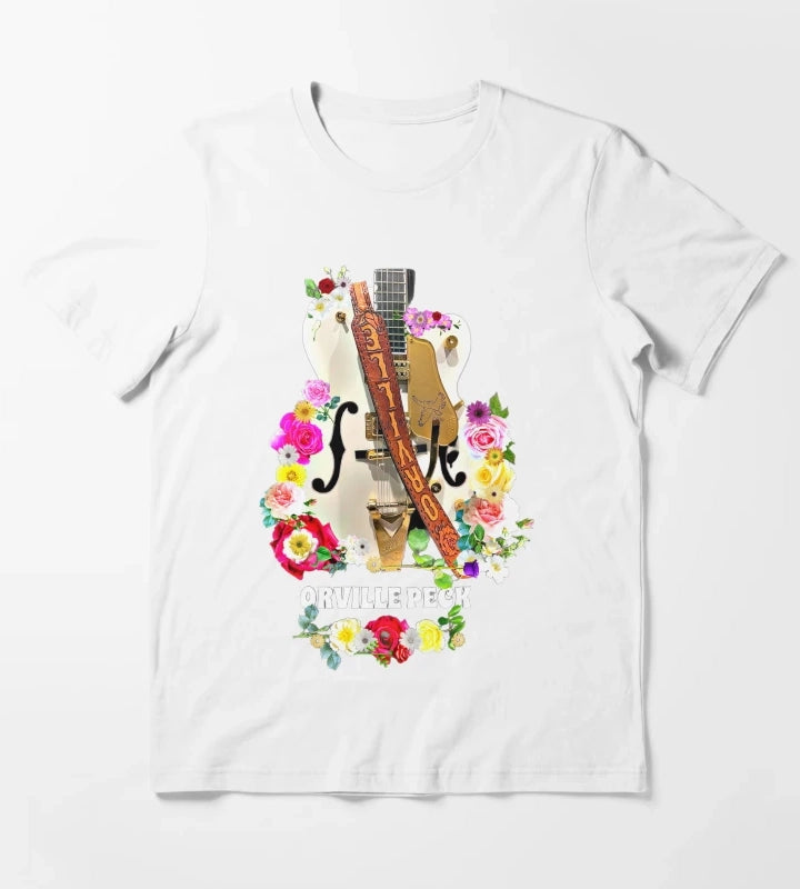 Cowboy Rose and Daisy Guitar T-Shirt White