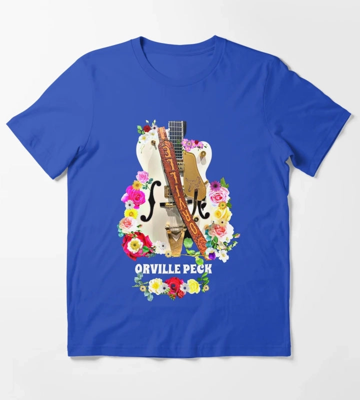 Cowboy Rose and Daisy Guitar T-Shirt Blue